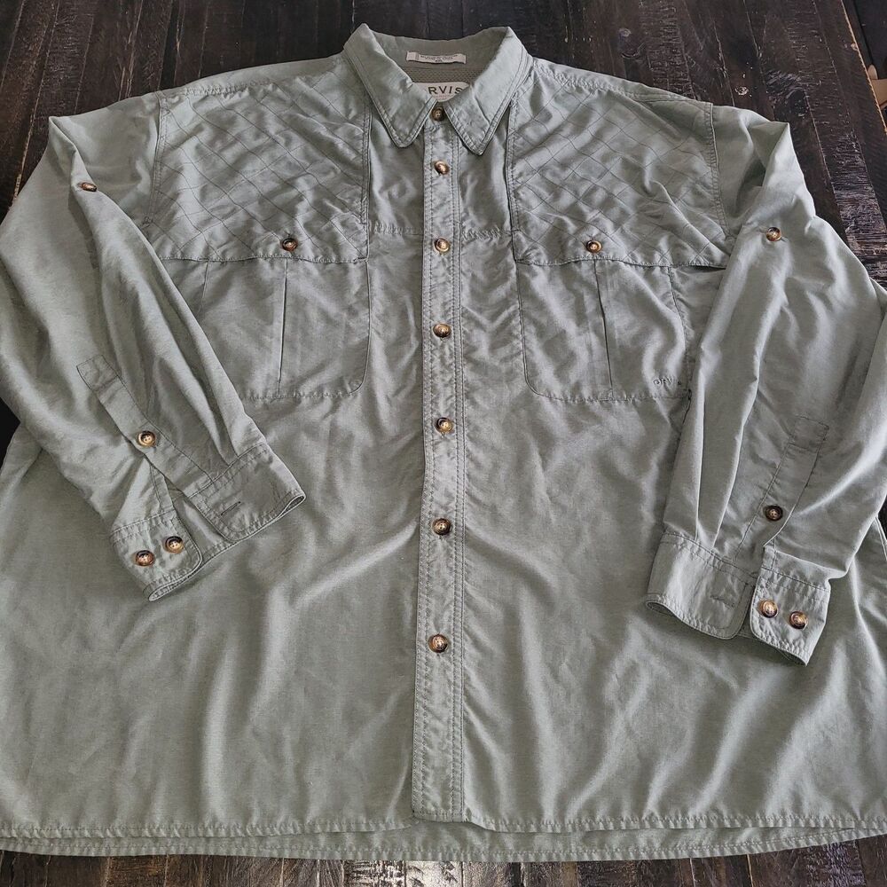 Orvis Relax Button Down Long Sleeve Outdoor Olive Shirt Men's Size XLarge